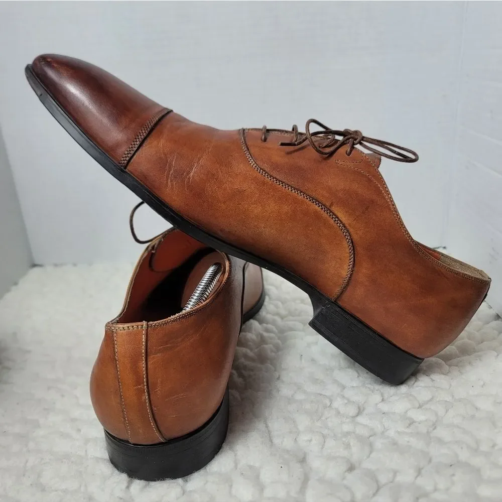 Santoni Men’s Cap Toe Oxford Dress Shoes Brown Leather US 12 D Italy.Classic